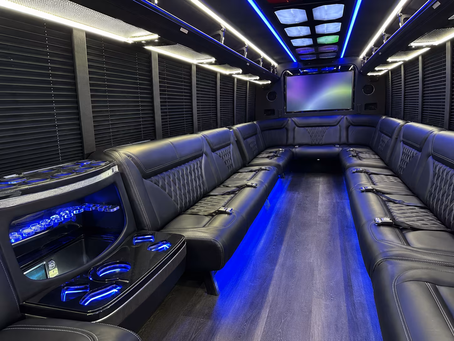 greenville 20 passenger party bus inside